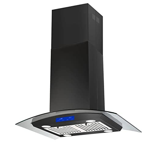 JOEAONZ 30 Inch Island Range Hood 700cFM Stainless Steel convertible, ceiling Vent Hood with Tempered glass, 3-Speed Exhaust Fan, LED li