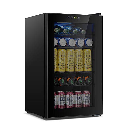 Kismile Beverage Refrigerator, 85 can Mini Fridge with glass Door for Beer, Soda or Wine, Under counter Wine cooler for Home, Of