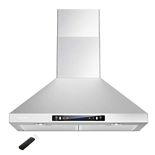 HisoHu Wall Mount Range Hood with Ducted  Ductless convertible Duct, 30 Inch 780 cFM Stainless Steel Vent Hood, 4 Speed gesture 