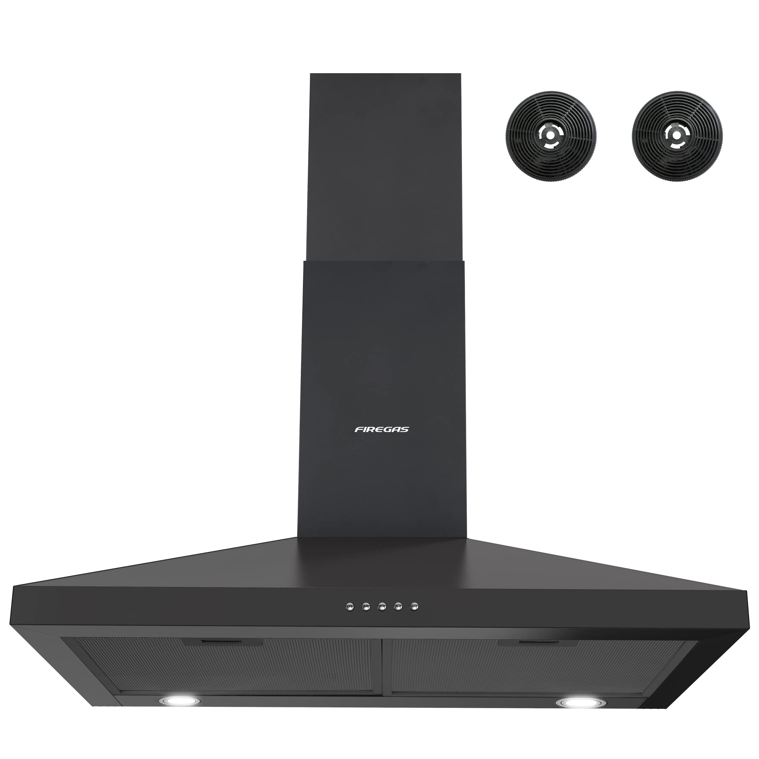 FIREgAS Black Range Hood 30 inch, Black Stainless Range Hood 30 inch with 3 Speed Exhaust Fan, Push Button, LEDs, chimney Style 