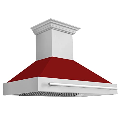Zline Kitchen and Bath ZLINE 48 Stainless Steel Range Hood with Red gloss Shell and Stainless Steel Handle (8654STX-Rg48)