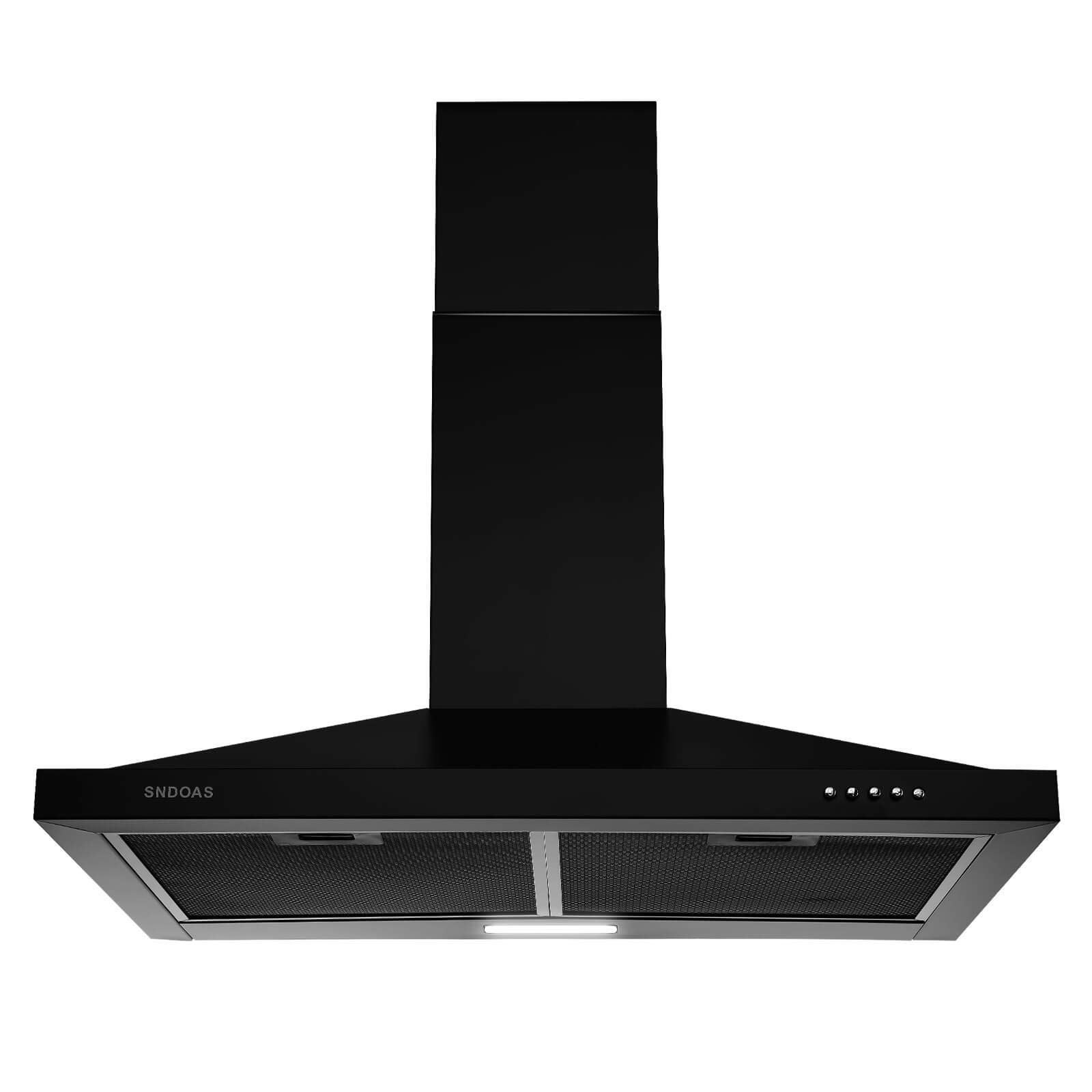 SNDOAS Black Range Hood 30 inches,Vent Hoods in Black Painted Stainless Steel,Wall Mount Range Hood,Kitchen Hood Vent with Ducte
