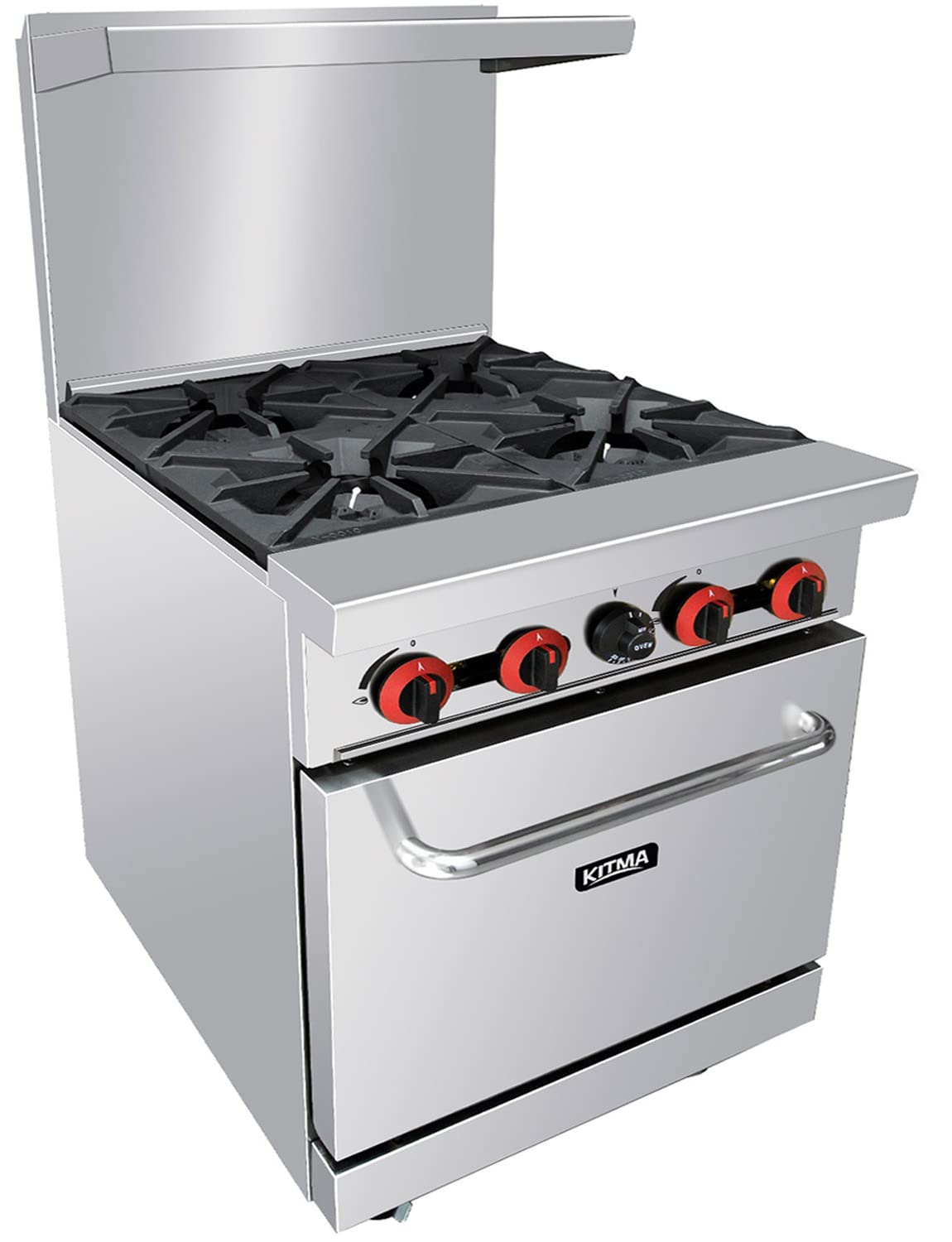 KITMA commercial gas Range, 4 Hot Plates Burner Heavy Duty Range with 1 Standard Oven, 24 in. Liquefied Propane Range cooking Pe