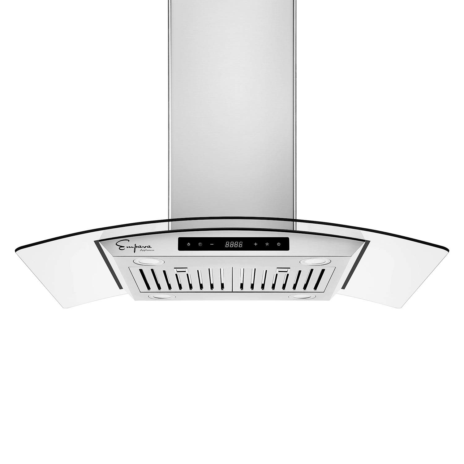 Empava 36 500 cFM Island Range Hood Ducted Exhaust Kitchen Vent-Tempered glass-Soft Touch controls-3 Speed Fan-Permanent Filter 