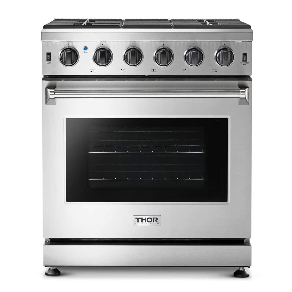 Thor Kitchen 30 inch Freestanding Pro-Style gas Range with 4.55 cu.ft. Oven, 5 Burners, in Stainless Steel - LRg3001U + LP Kit
