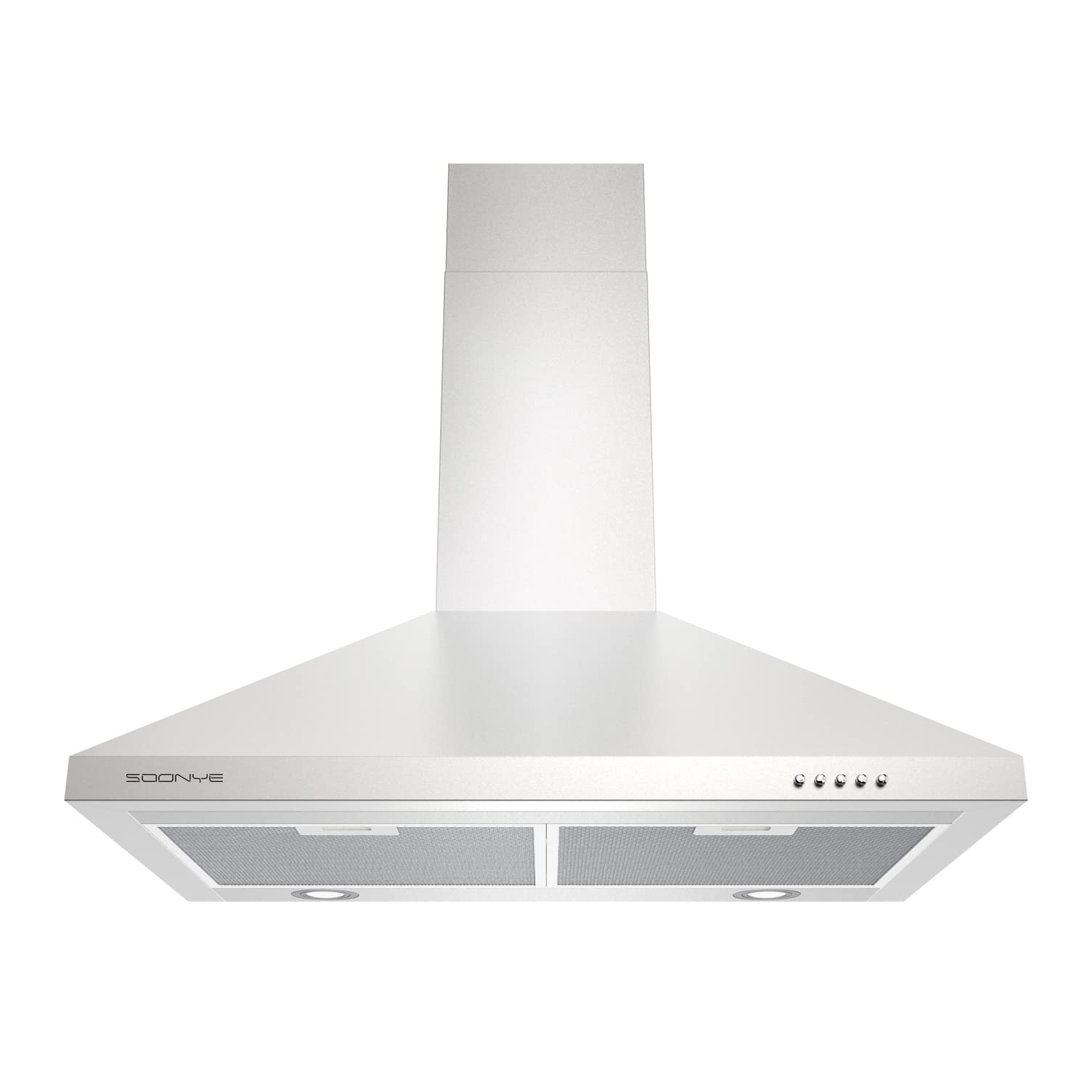 SOONYE 30 inch Stainless Steel Wall Mounted Range Hood, 450 cFM Vent Hood with 3 Speed controls, 5-Layer Aluminum Filters, and D