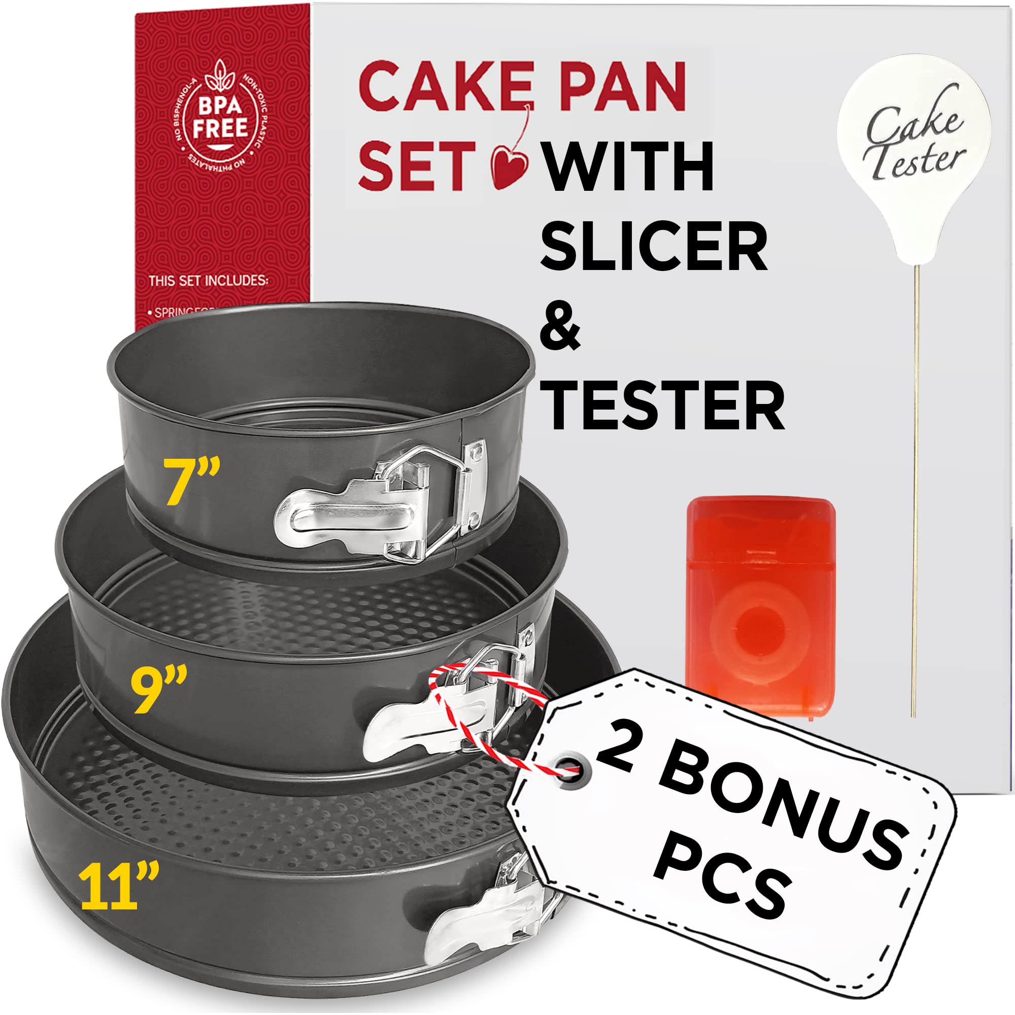 PET?TS DESSERTS Springform Pan Set Of 3 (7911 Inch) With Cake Slicer And  Cake Tester Spring Form Pans For Baking Nonstick Leakproof Springform C