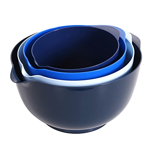 boxedhome nesting plastic mixing bowl set with pour spout, microwave and dishwasher safe, bpa free non-slip base, set of 4 si