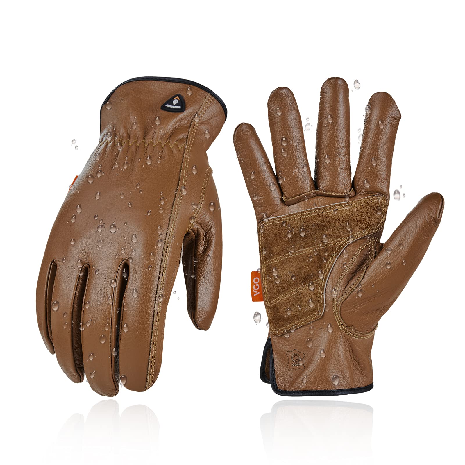 Vgo... Vgo 1-Pair Unlined Safety Cow Grain Leather Work Gloves Men, Water Resistant, Palm Patched (Size S, Brown, Ca9597Wp)