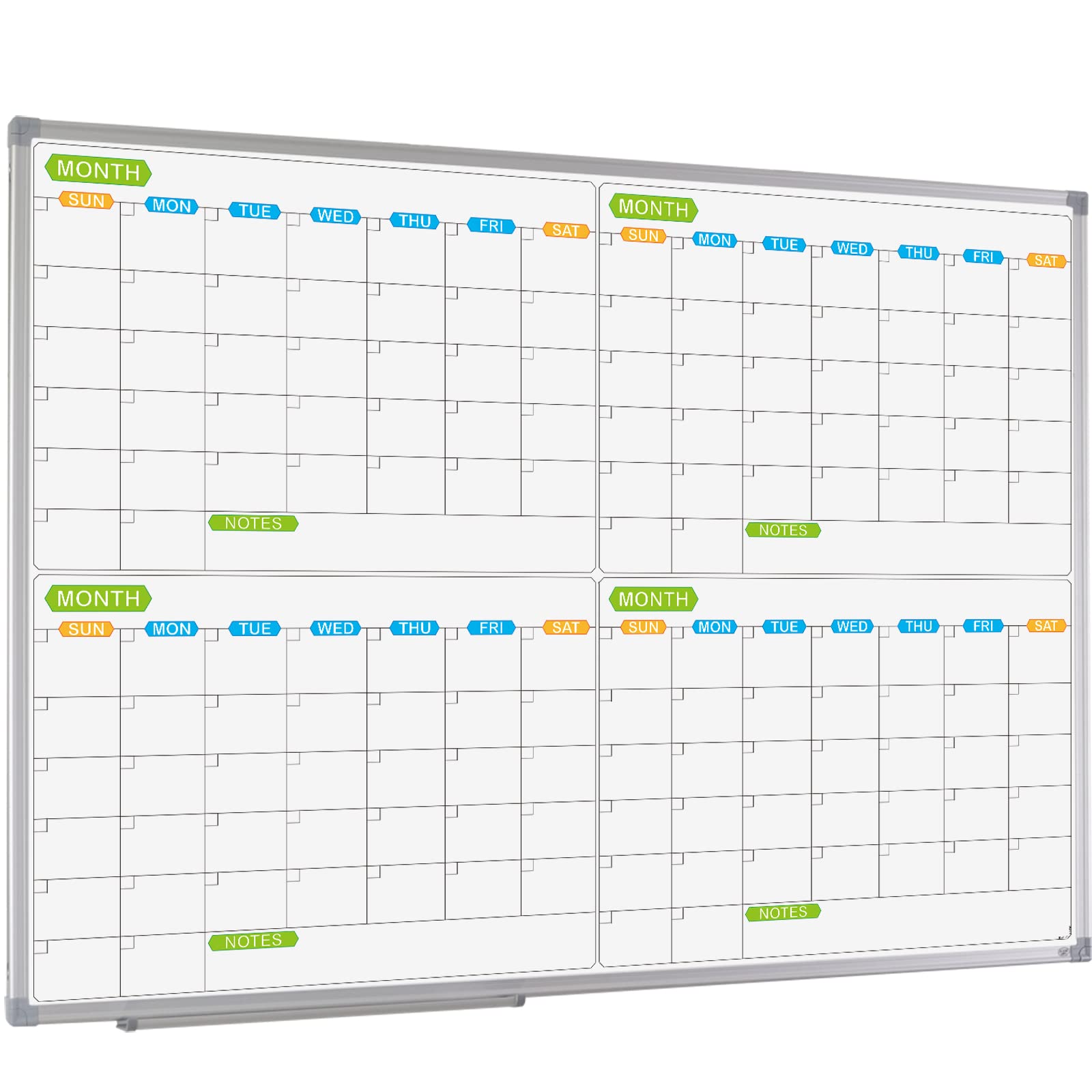 Jiloffice Magnetic Dry Erase Calendar Whiteboard, 4 Month White Board Planner 48 X 36 Inch, Silver Aluminum Frame Wall Mounted B