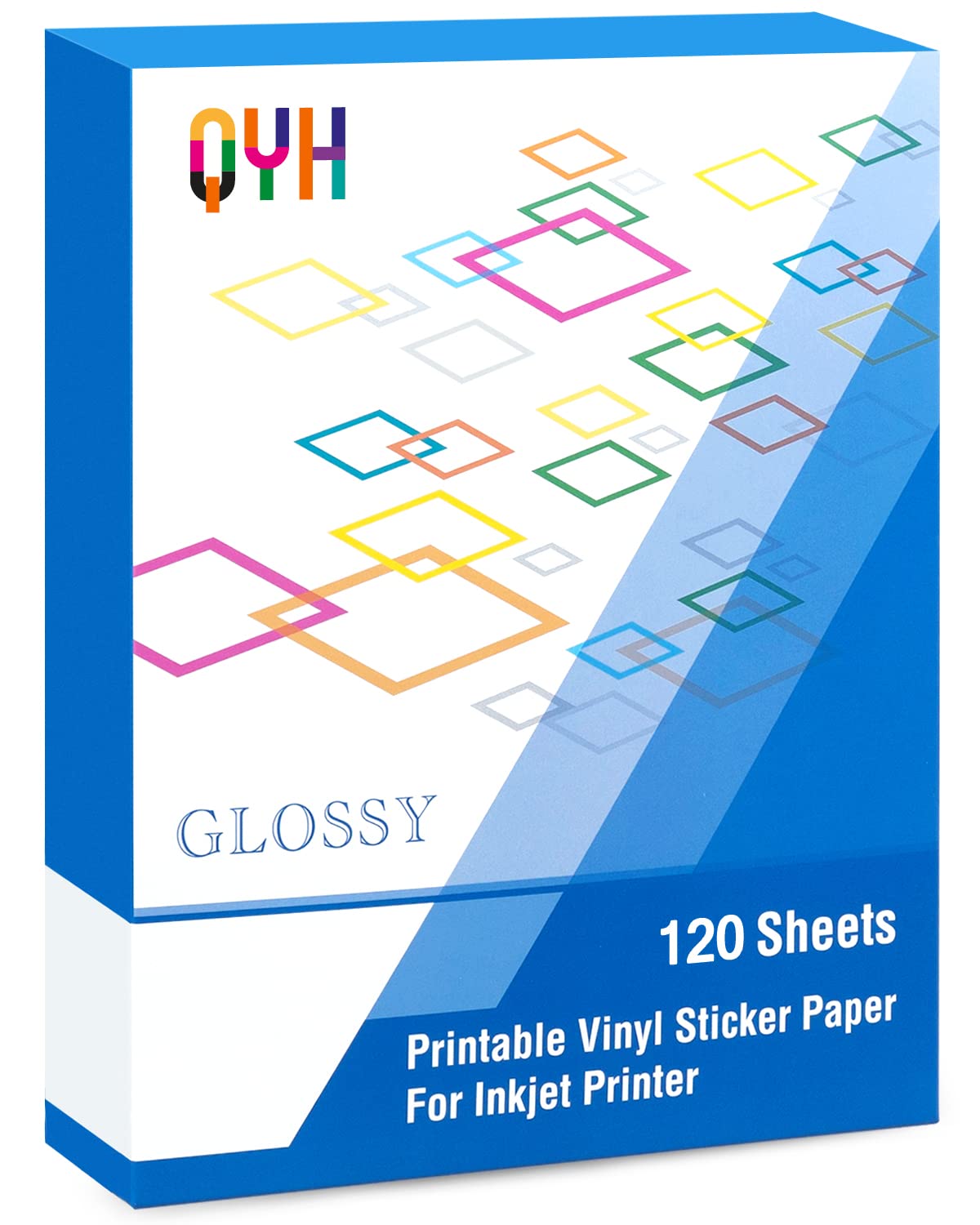 QYH Printable Vinyl Sticker Paper for Inkjet Printer Glossy 120 Sheets Adhseive White Labels 85x11 Decal Paper