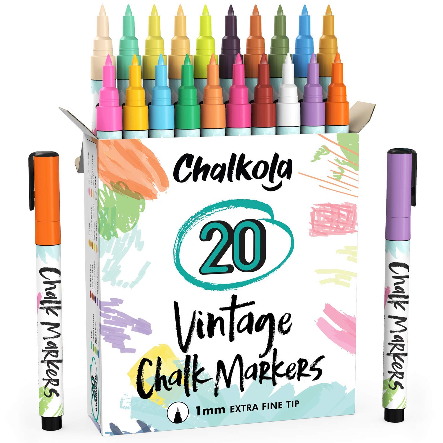 Chalkola 1 Extra Fine Tip Liquid Chalk Markers For Chalkboard (20 Vintage  Colors) - Dry Erase Marker Pens For Blackboard, Windows, Chalkboa