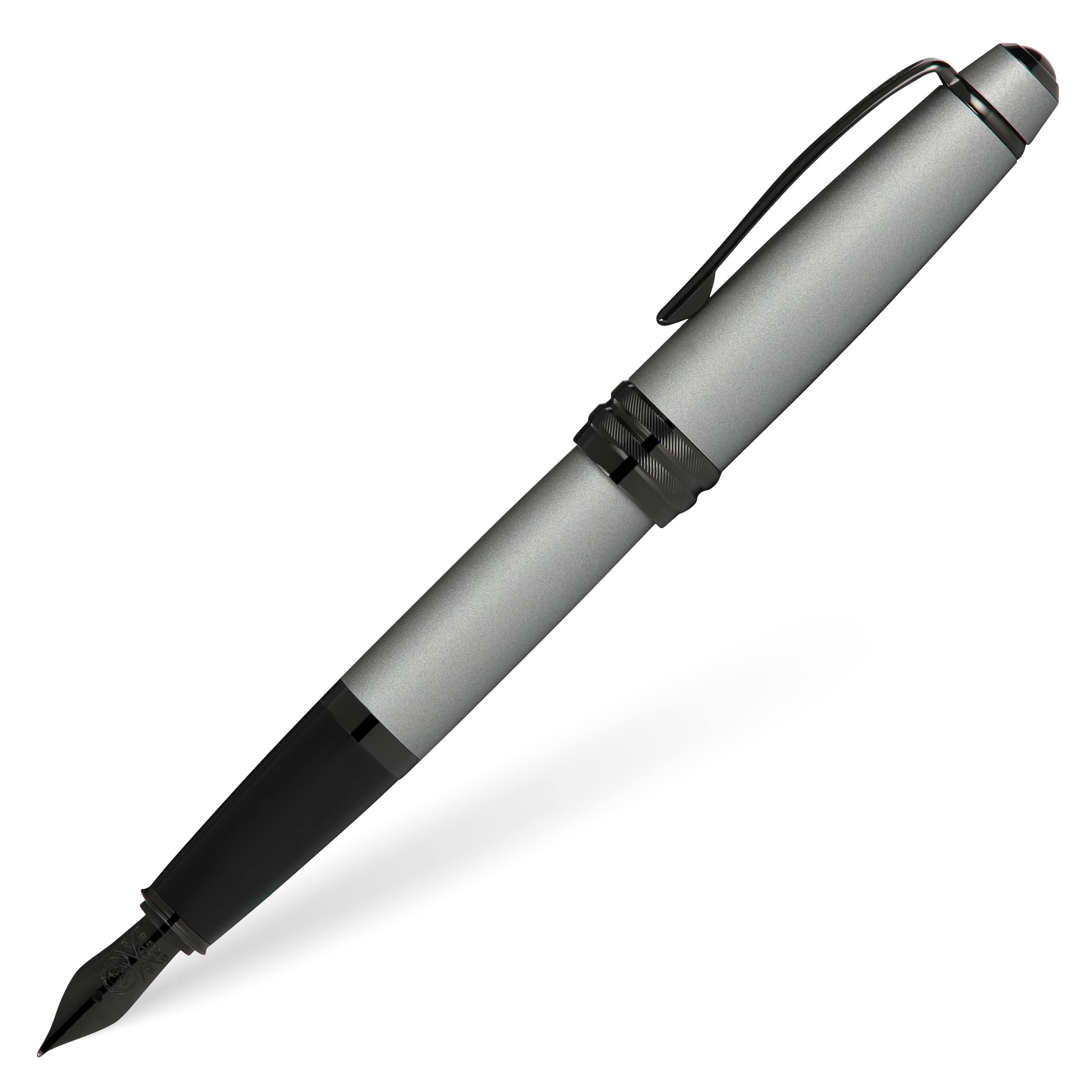 Cross Bailey Matte Grey Lacquer Fountain Pen With Polished Black Pvd Appointments, Medium Nib