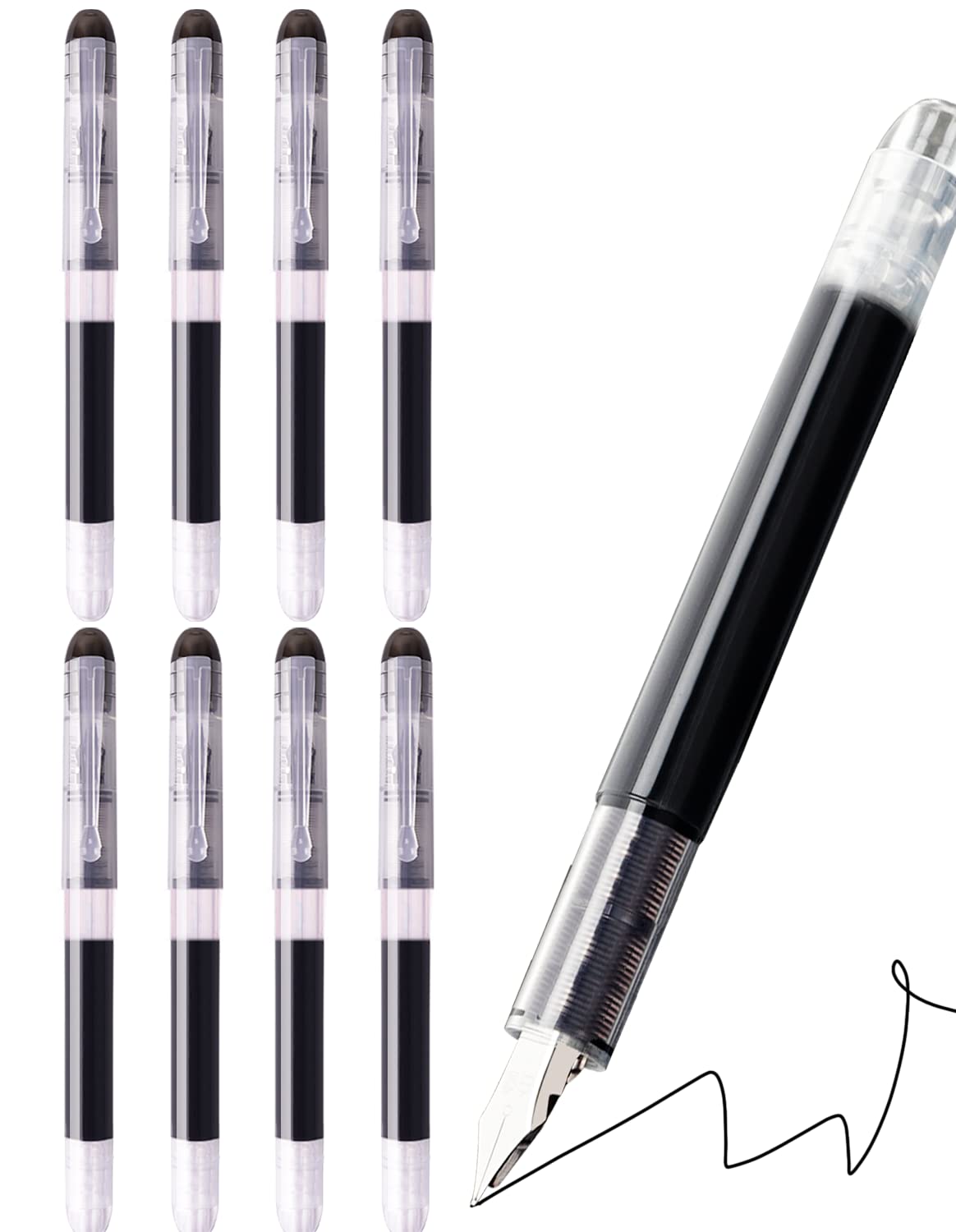 EYEYE 1 Eyeye Disposable Fountain Pens For Writing 8 Pcs Black Disposable  Fountain Pen Set Smooth-Writing Extra Fine Nib Disposable Foun