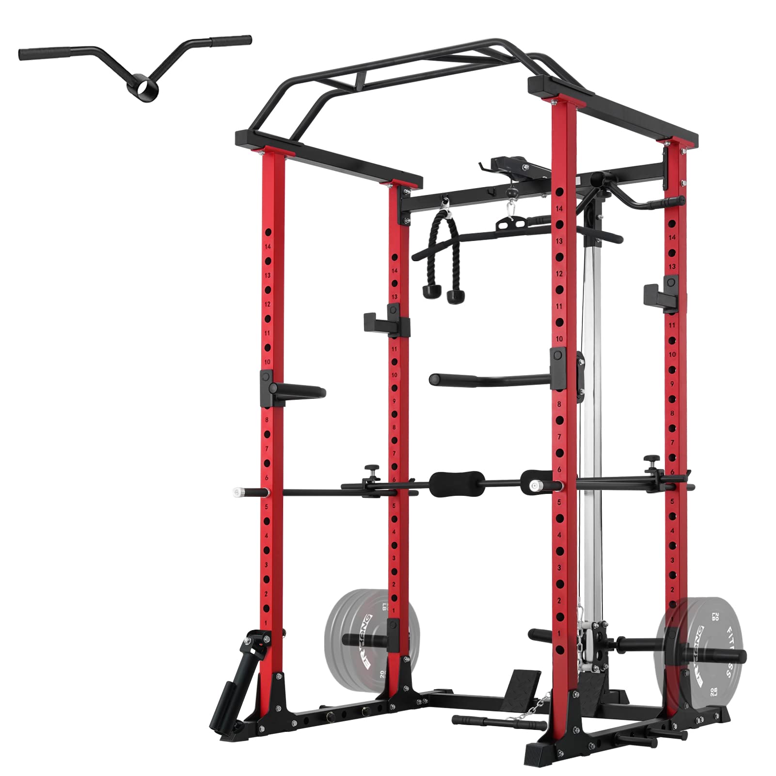 Er Kang Power Cage, 1200Lbs Power Rack With Lat Pulldown, Multi-Function Squat Cage, Weight Cage With Pulley System Squat Rack F