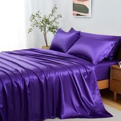 Entisn 5Pcs Silky Satin Sheets Set, Queen Size Satin Bed Sheets Set, Purple Luxury Bedding Sets, Breathable  Ultra Soft Sheets