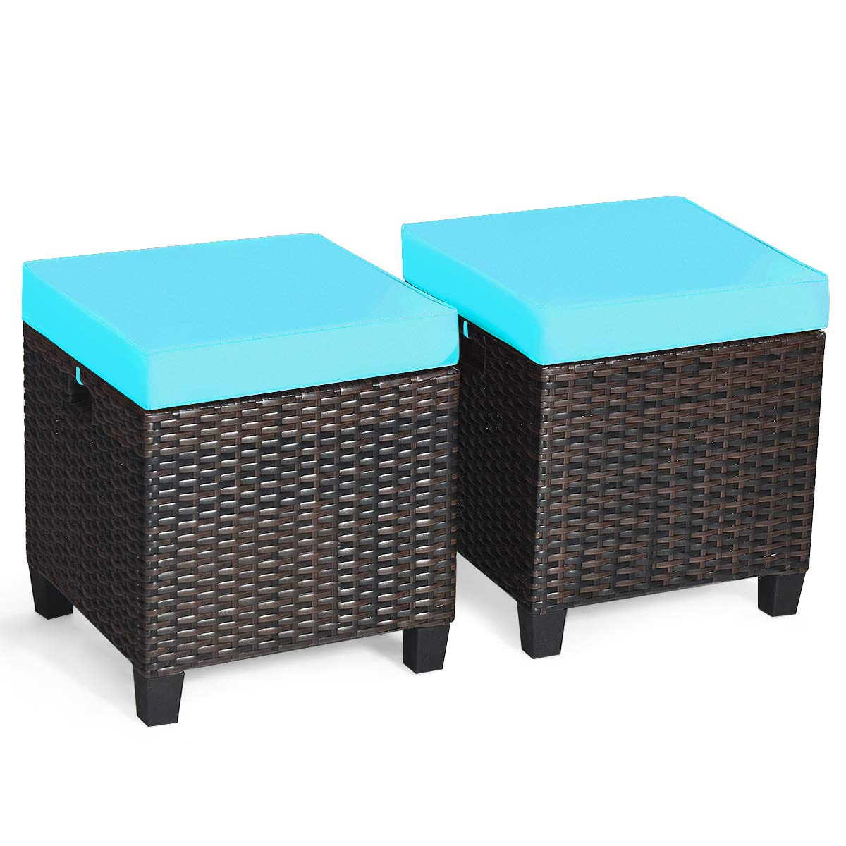 Tangkula 2 Pieces Outdoor Patio Ottoman, All Weather Rattan Wicker Ottoman Seat, Patio Rattan Furniture, Outdoor Footstool Footr