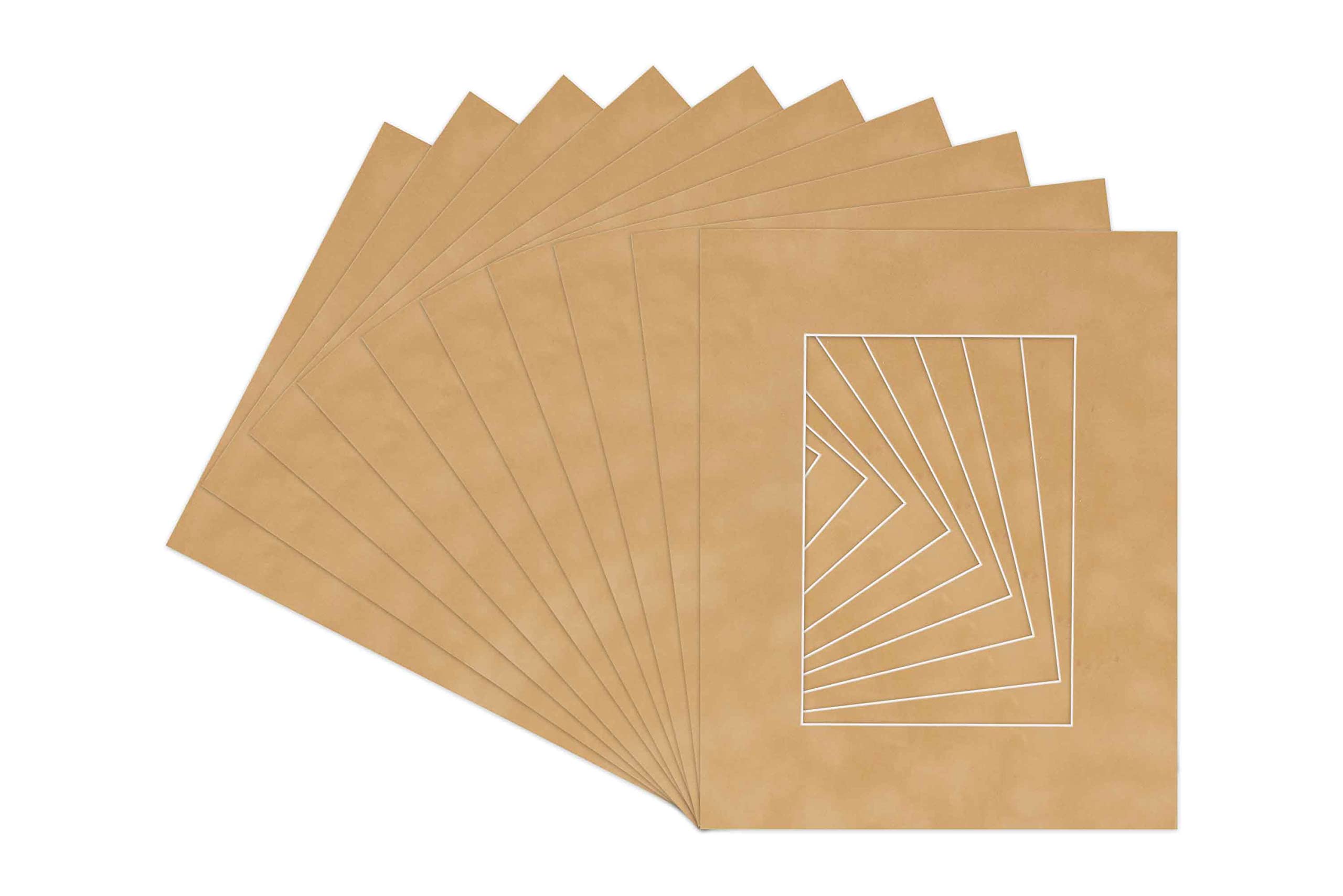 Poster Palooza Pack Of Ten Acid Free 11X14 Mats Bevel Cut For 9X12 Photos - Beige Suede Precut Matboards With Backing Boards And Self Seal Phot