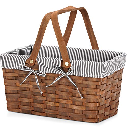 G GOOD GAIN Woodchip Picnic Basket With Double Folding Handles, Natural Hand Woven Basket, Eggs Candy Basket For Easter, Kids Toy Storage Ba