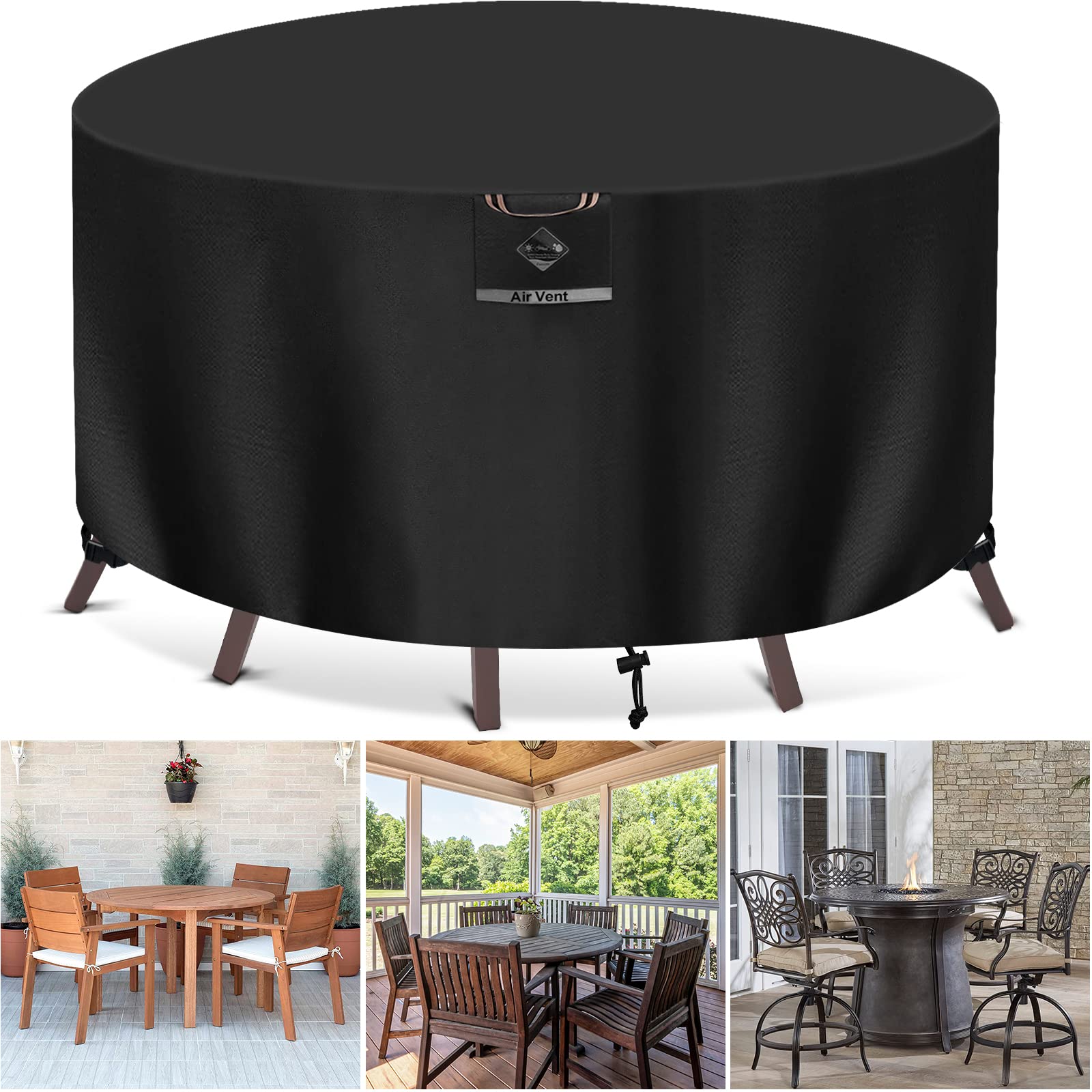 Paswith Outdoor Patio Furniture Covers Waterproof 600D Strong Tear Resistant Round Patio Table Cover, Patio Furniture Covers Win