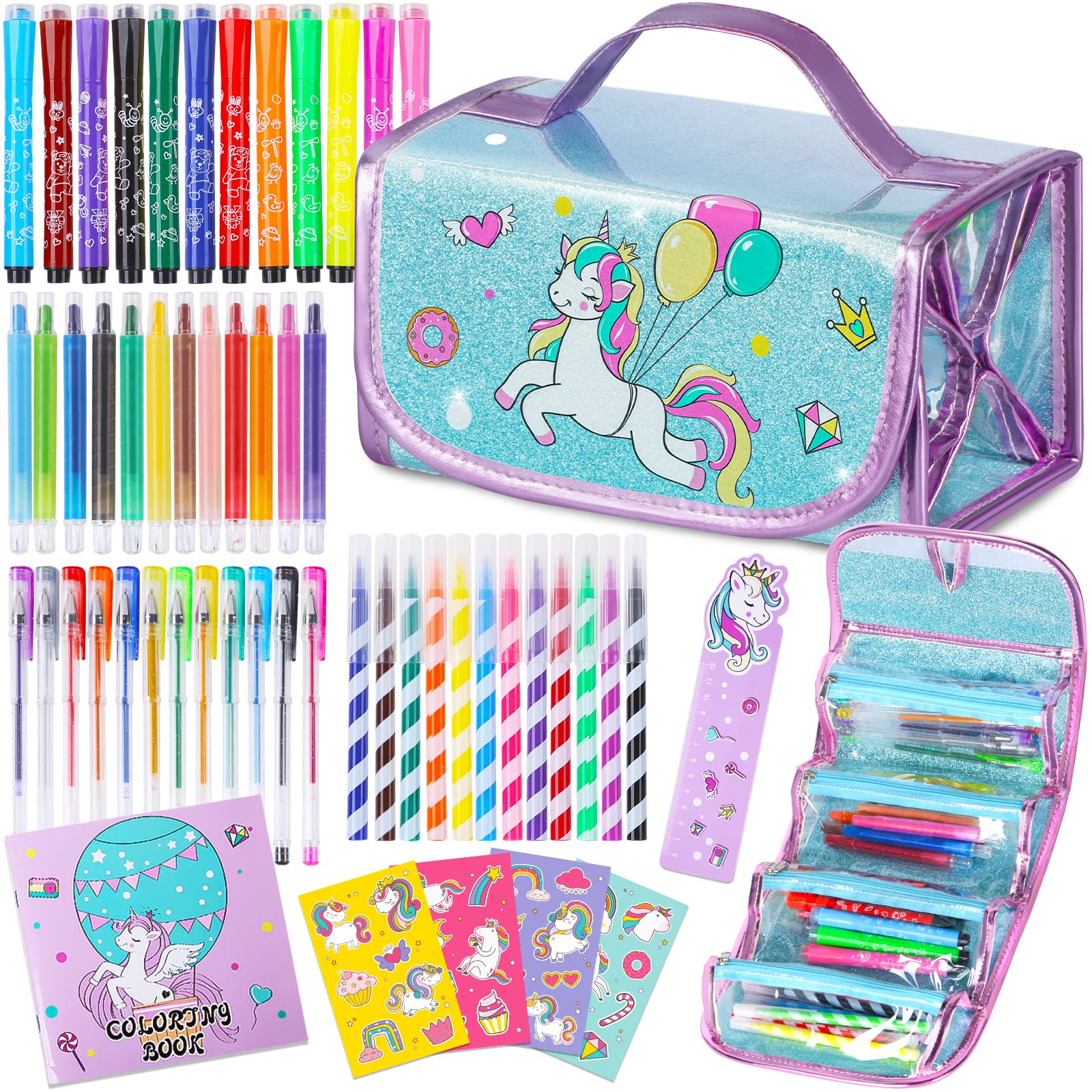 ABERLLS Unicorns Gifts For Girls 5 6 7 8 Year Old, Coloring Markers Set  With Unicorn Pencil Case, Unicorn Art Supplies For Kids, Craft D