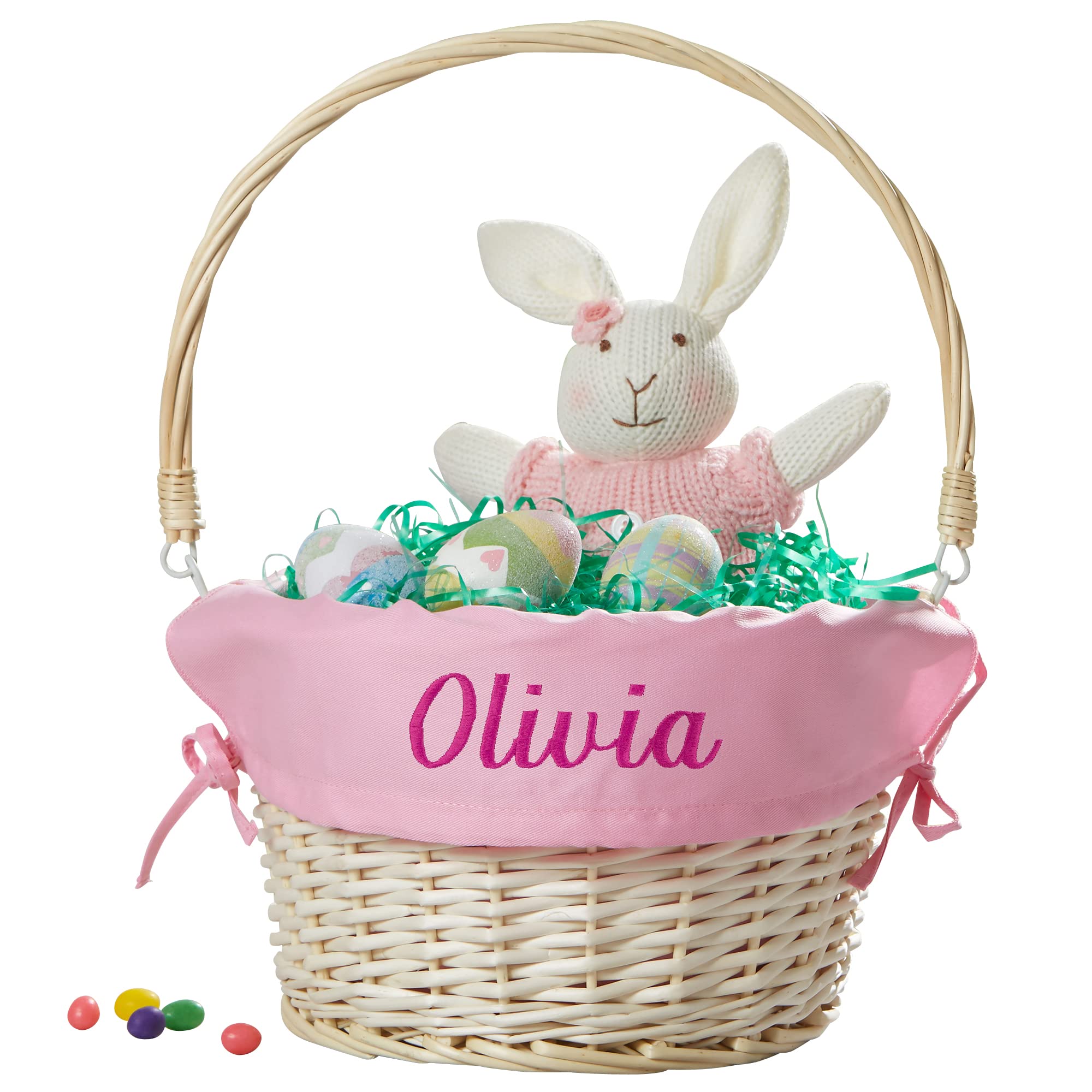 Personalization Universe Personalized Willow Easter Basket With Folding Handle- Light Pink