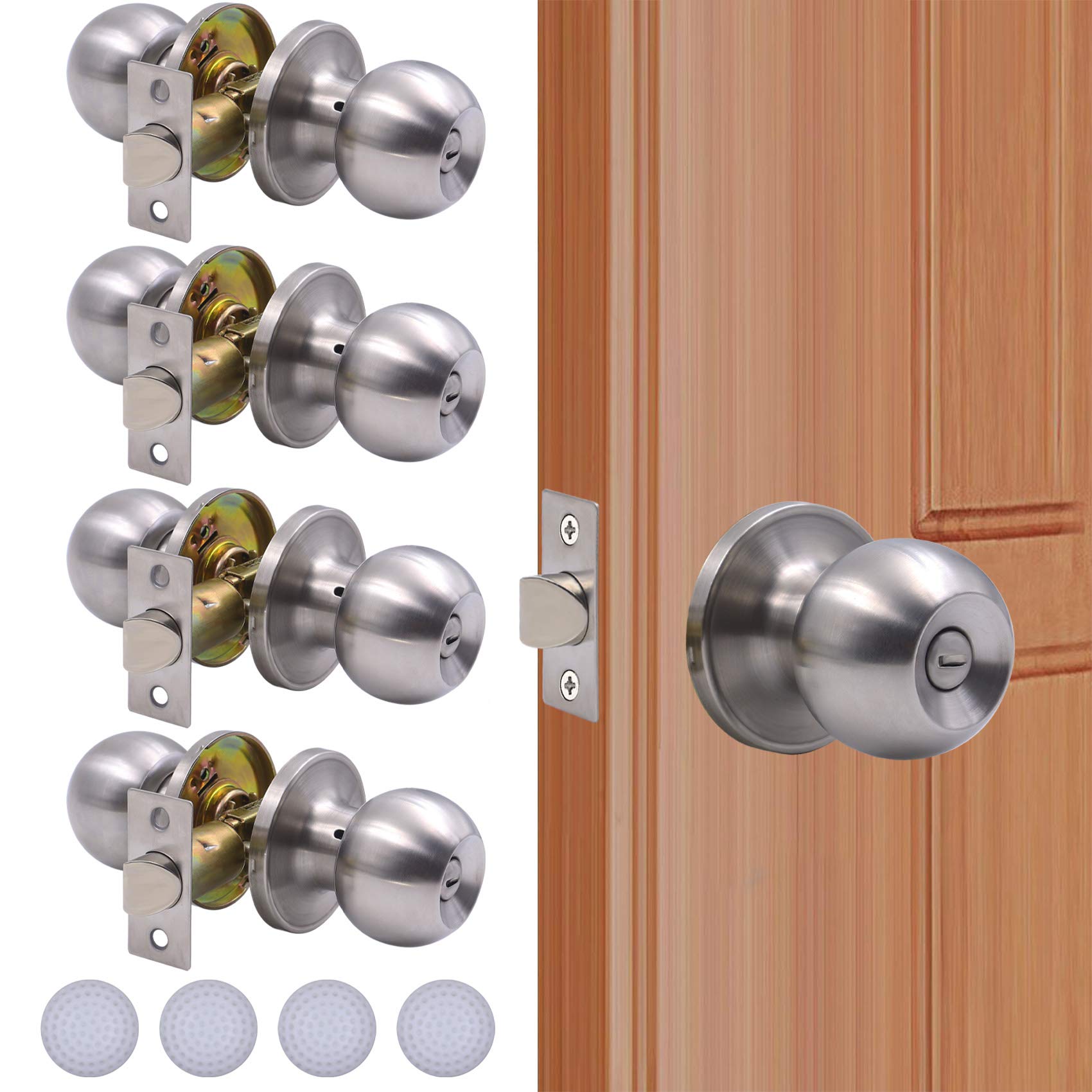 Konigeehre 4 Pack Privacy Door Knobs Stain Nickel Interior Passage Door