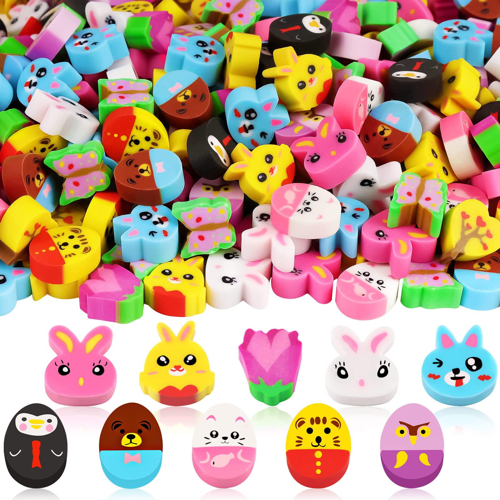 AIQINHU Easter Mini Erasers For Kids Bulk, 240 Pcs Easter Egg Bunny Rabbit  Holiday Pencil Erasers, 12+ Styles Cute Small Tiny Erasers Fo