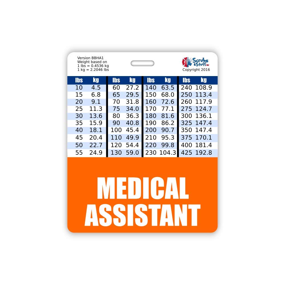 Conversion Table 180 Lb In Kilograms Scrubs And Stuff LLC 91650/10-609  Medical Assistant Badge Buddy