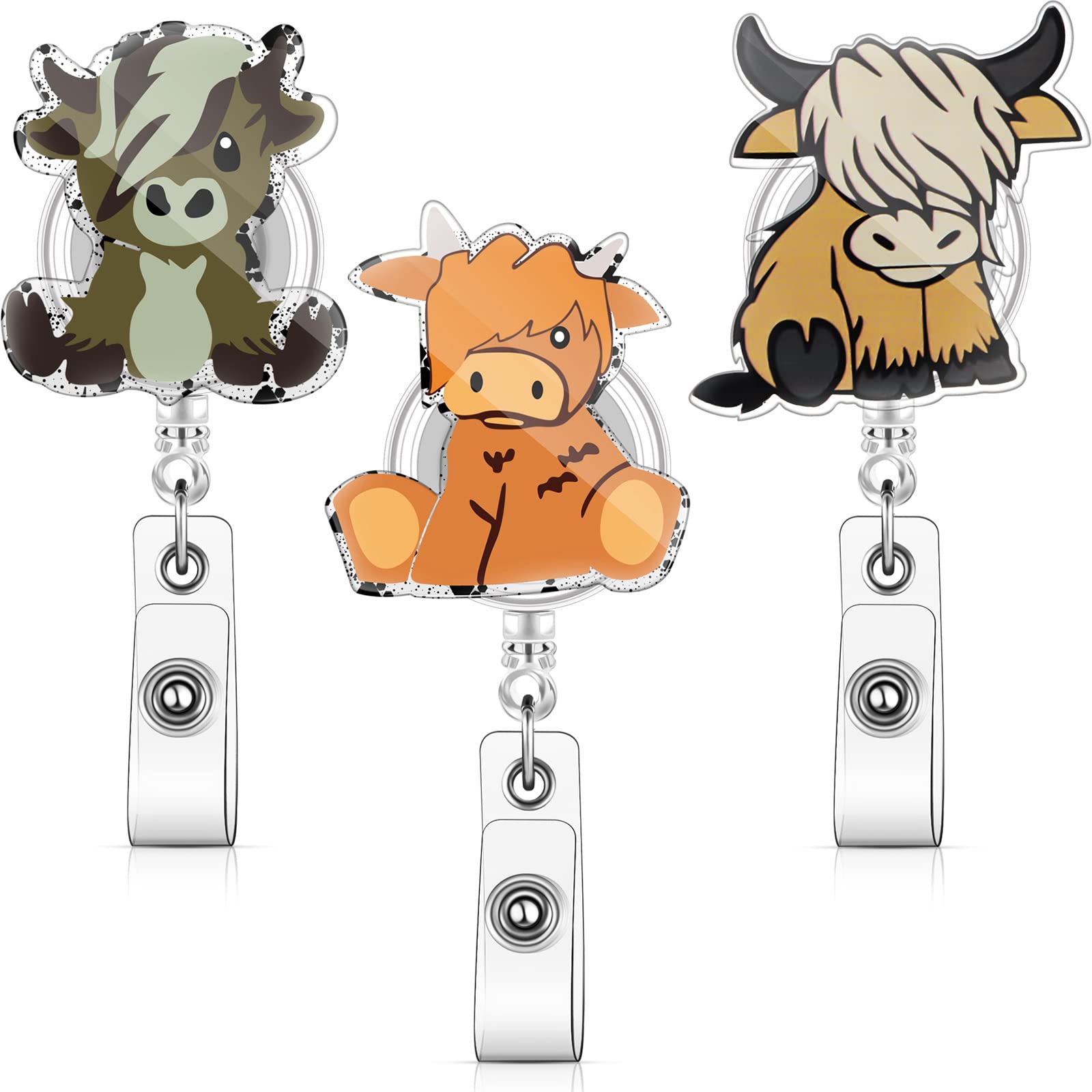Tinlade 3 Pieces Cow Badge Reel Retractable Badge Reels Cute Name Badge Holder With Swivel Clip Funny Nurse Badge Reel For Office School