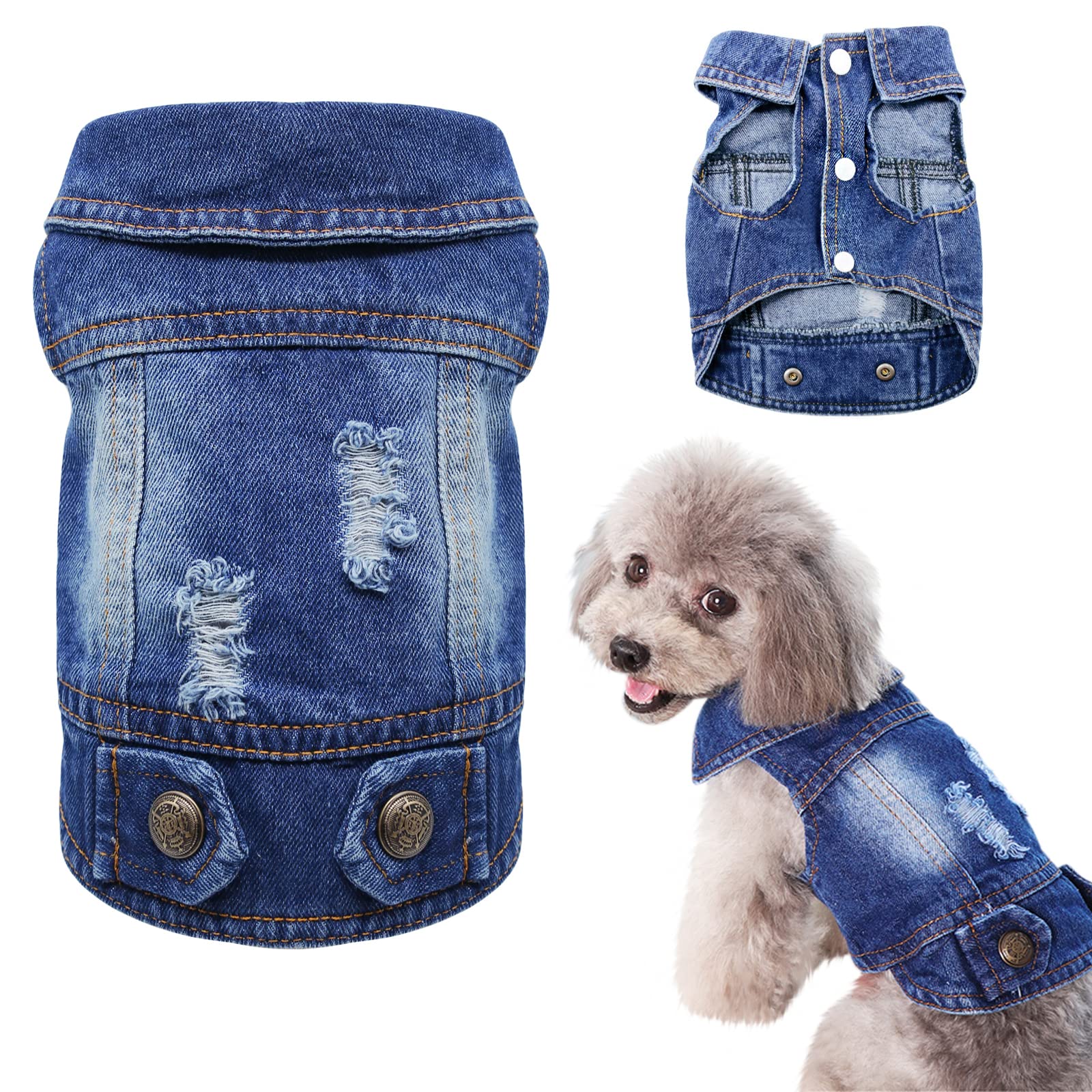 Sild Pet Clothes Dog Jeans Jacket Cool Blue Denim Coat Small Medium Dogs Lapel Vests Classic Hoodies Puppy Blue Vintage Washed C