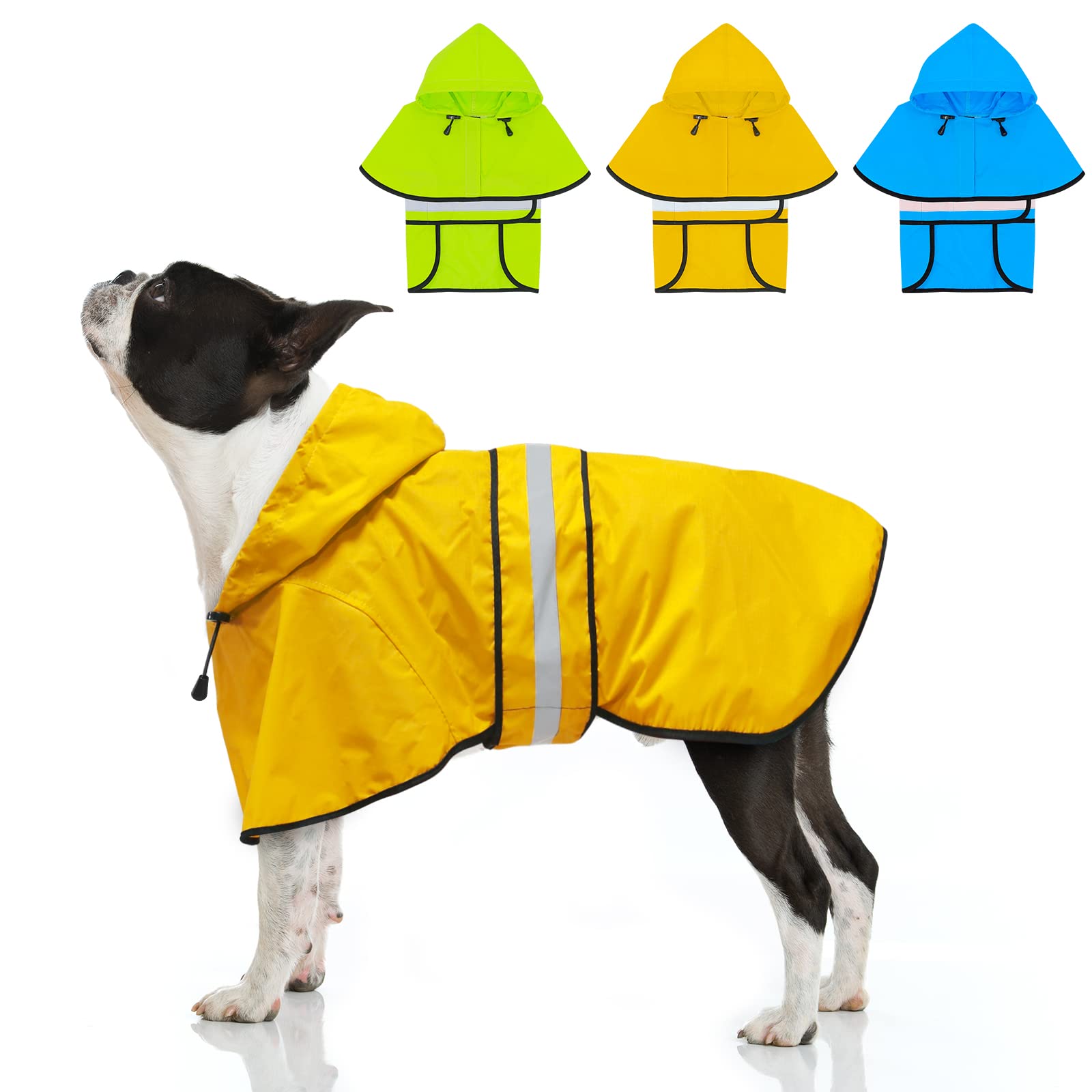 Dolitego Waterproof Dog Raincoat - Reflective Dog Rain Jacket With Hoodie - Lightweight Dog Rain Coat - Adjustable Dog Poncho Sl