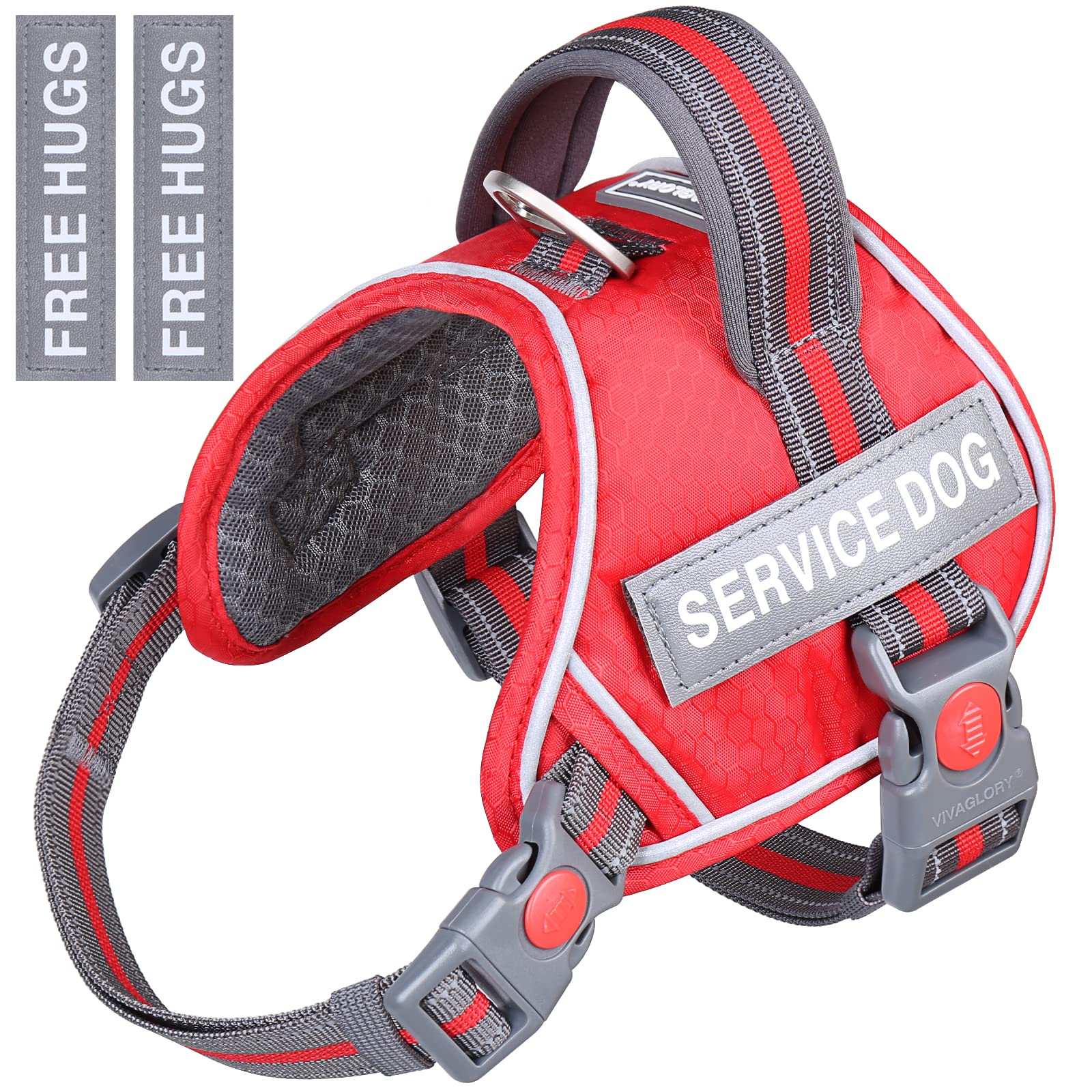 Vivaglory Service Dog Vest, No Pull Dog Vest Harness With Padded Handle And Leash Clip, Reflective Breathable Training Pet Vest 