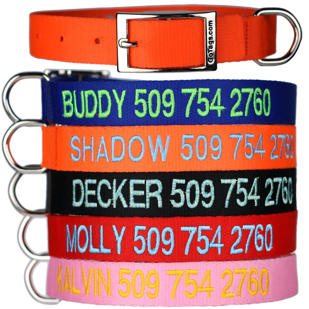Gotags Custom Embroidered Dog Collar With Metal Buckle, Personalized Dog Collar With Pet Name And Phone Number, 10 Collar Sizes 