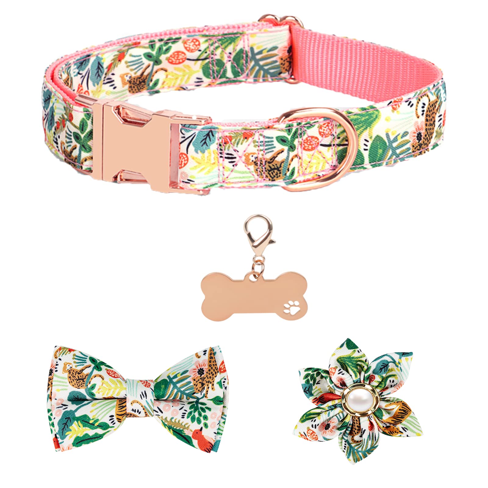 xiej Girl Dog Collars For Puppies Small Medium Large Dogs, Cute Pink Dog  Collar For Female Dogs With Adjustable Flower And Bow Tie Wi
