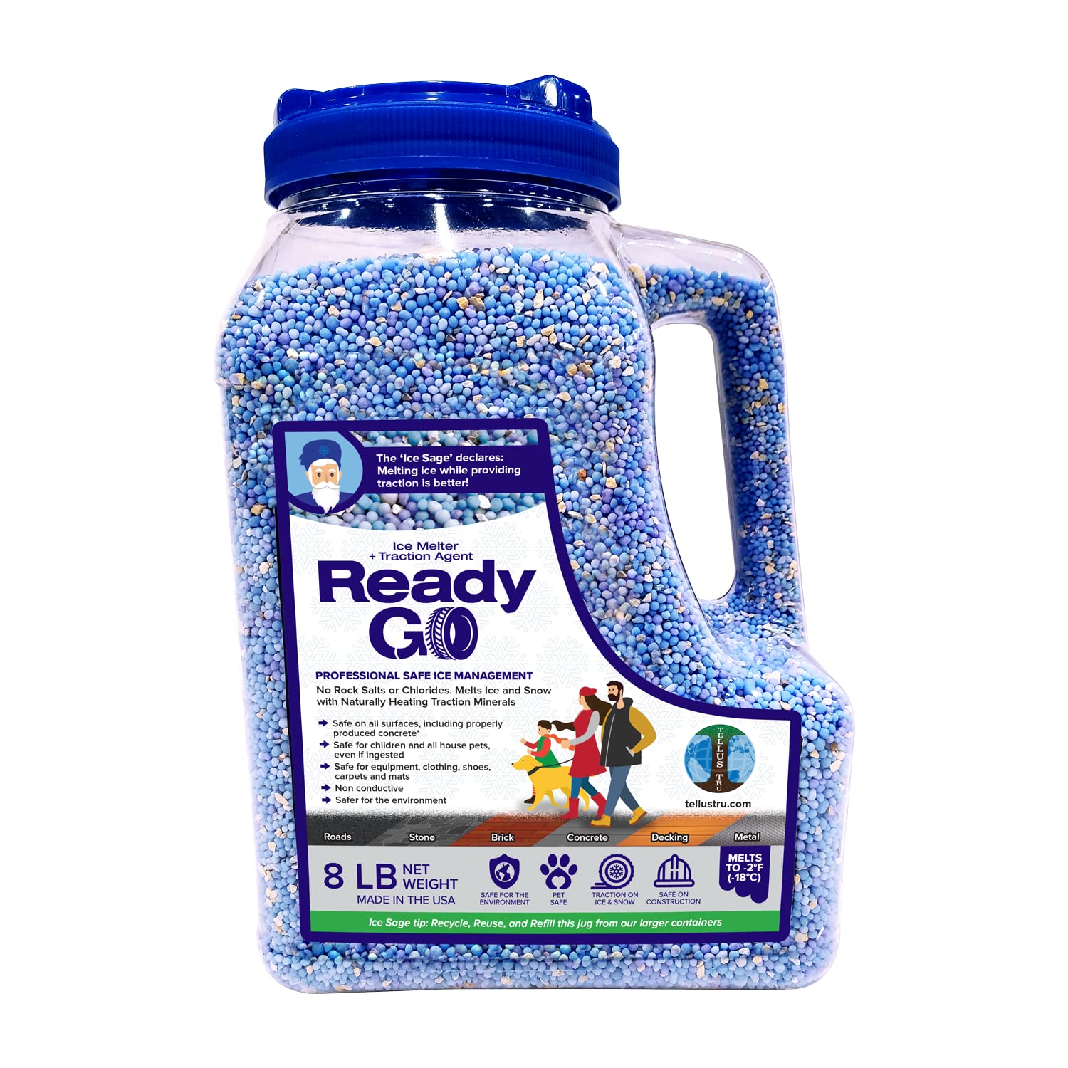 Ready Go Ice Melter With Traction Minerals To Melt Ice & Snow For Instant Traction Chloride Free Salt Free, Non-Toxic, Pet Safe,