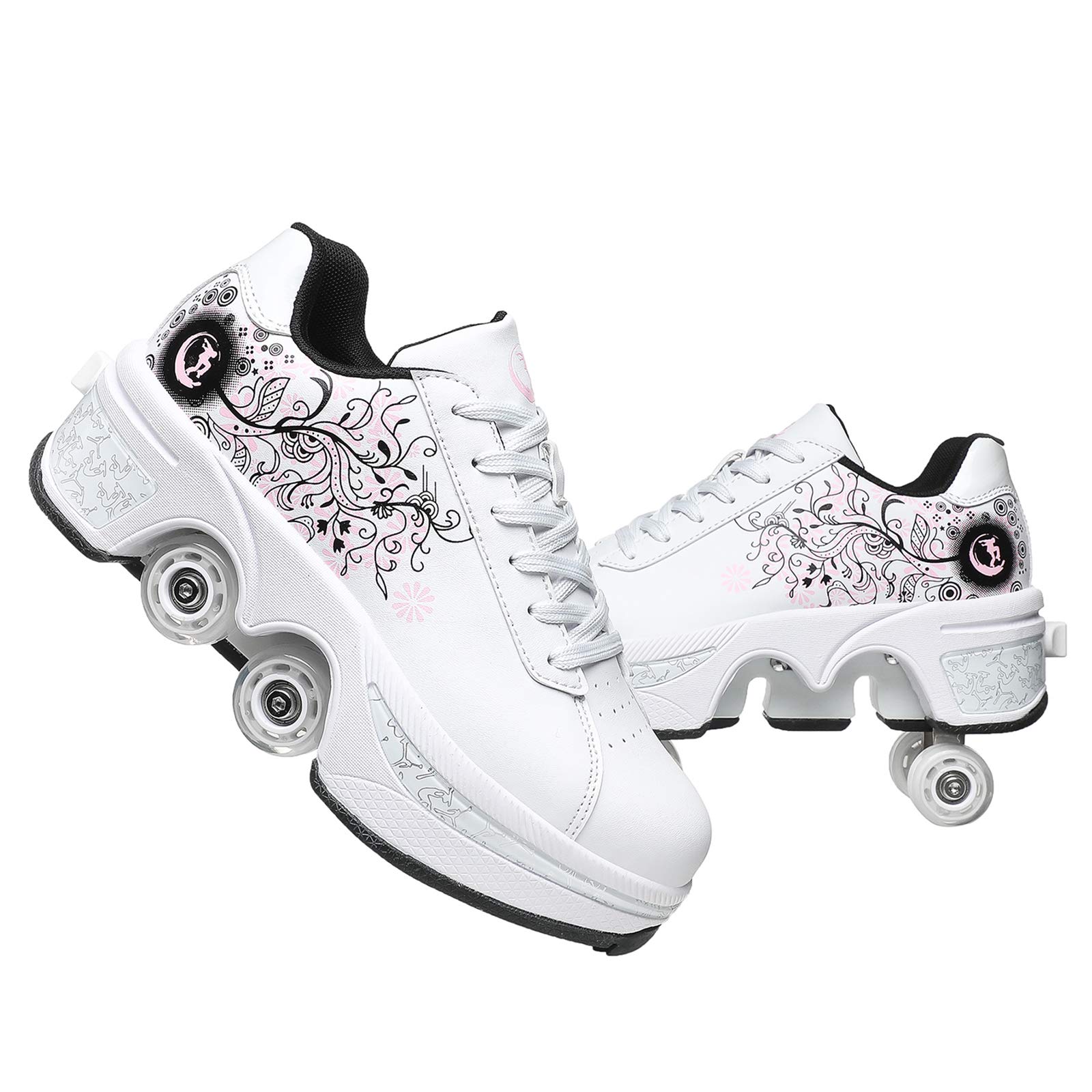 wedsf Double-Row Deform Wheel Automatic Walking Shoes Invisible Deformation Roller Skate 2 In 1 Removable Pulley Skates Skating Parkou