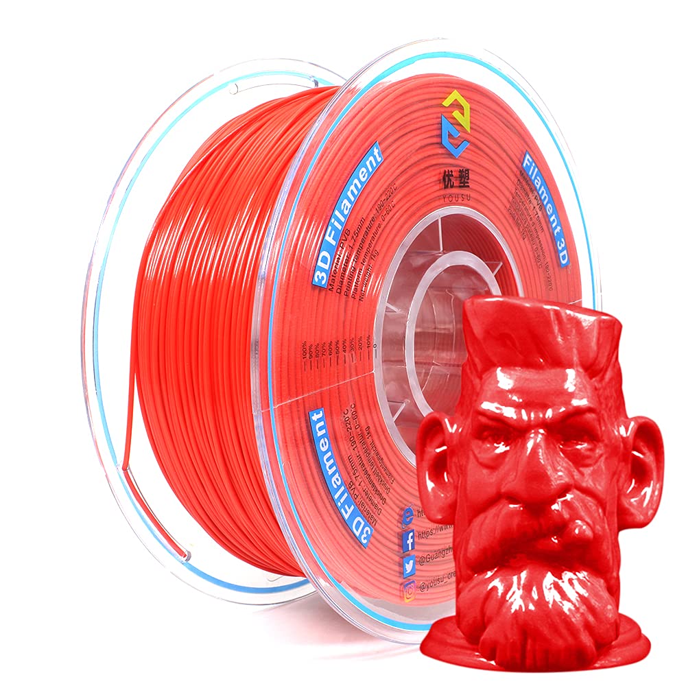 Yousu Red Pvb Filament 175 Mm For 3D Printer & 3D Pen 1 Kg (22 Lbs), Print As Easy As Pla Fialment, Can Be Polished With Alcohol