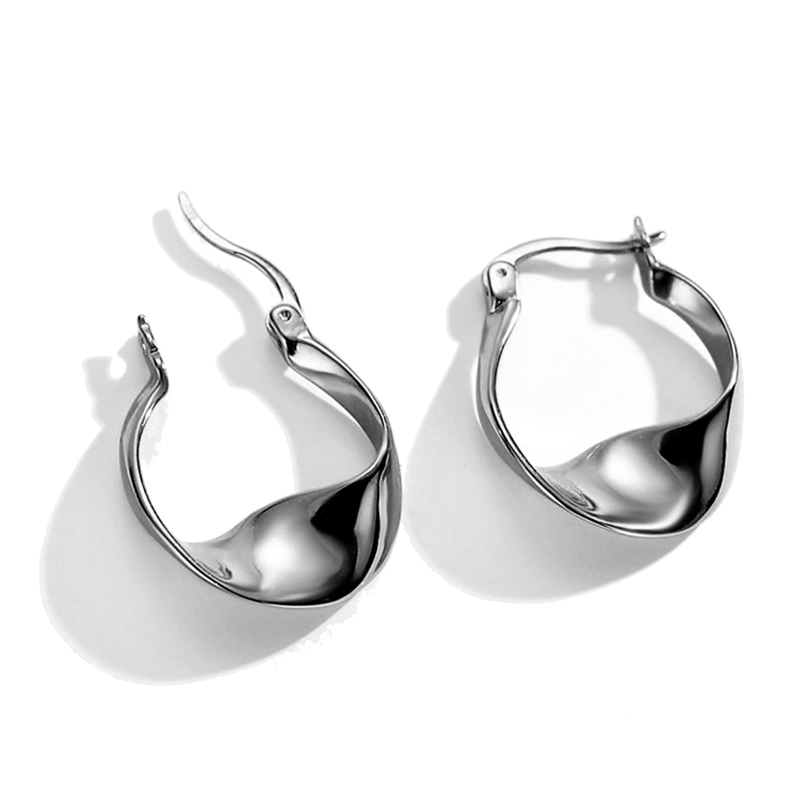 KesaPlan Sterling Silver Hoop Earrings For Women,14K White Gold Earrings Hypoallergenic Chunky Huggie Silver Hoops Small Fashion Dainty E
