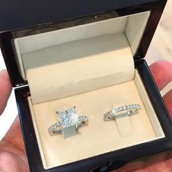 Mosaicc Rings For Women Exquisite Luxurious Square Silver Cubic Zirconia Bridal Rhinestone Engagement Ring Full Diamond Zirconia Solitai
