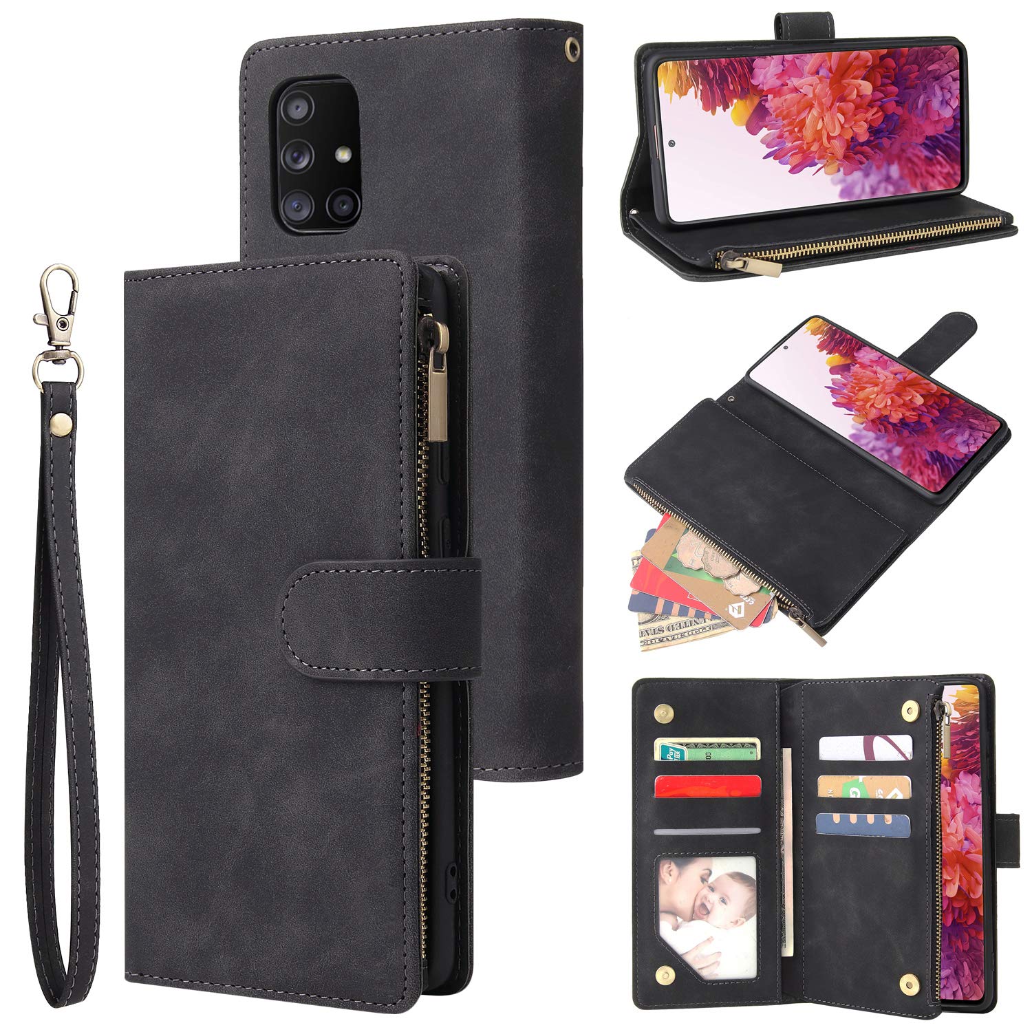 Lbyzcase Phone Case For Galaxy S20 Plus,Samsung S20+ 5G Wallet Case,Luxury Folio Flip Leather Coverzipper Pocket]Wrist Strap]Kic
