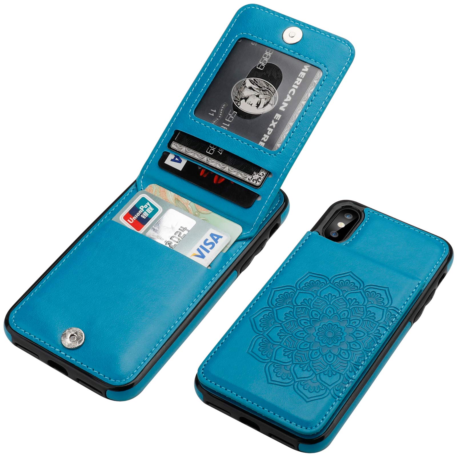 Vaburs Iphone Xs Iphone X Case With Wallet Card Holder,Embossed Mandala Patternaflower Pu Leather 4 Card Slots Kickstand Shockpr