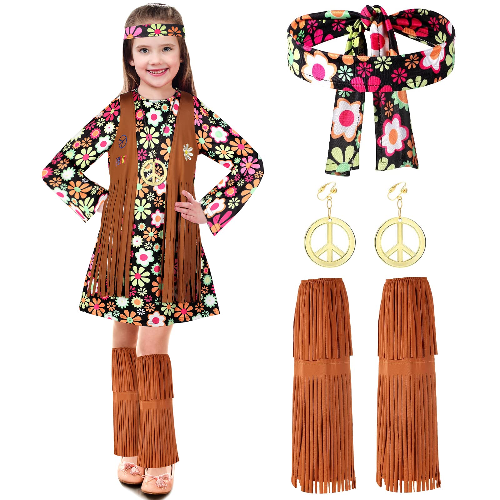 Haysandy Kids Hippie Costume Set For Girls 60S 70S Hippie Dress