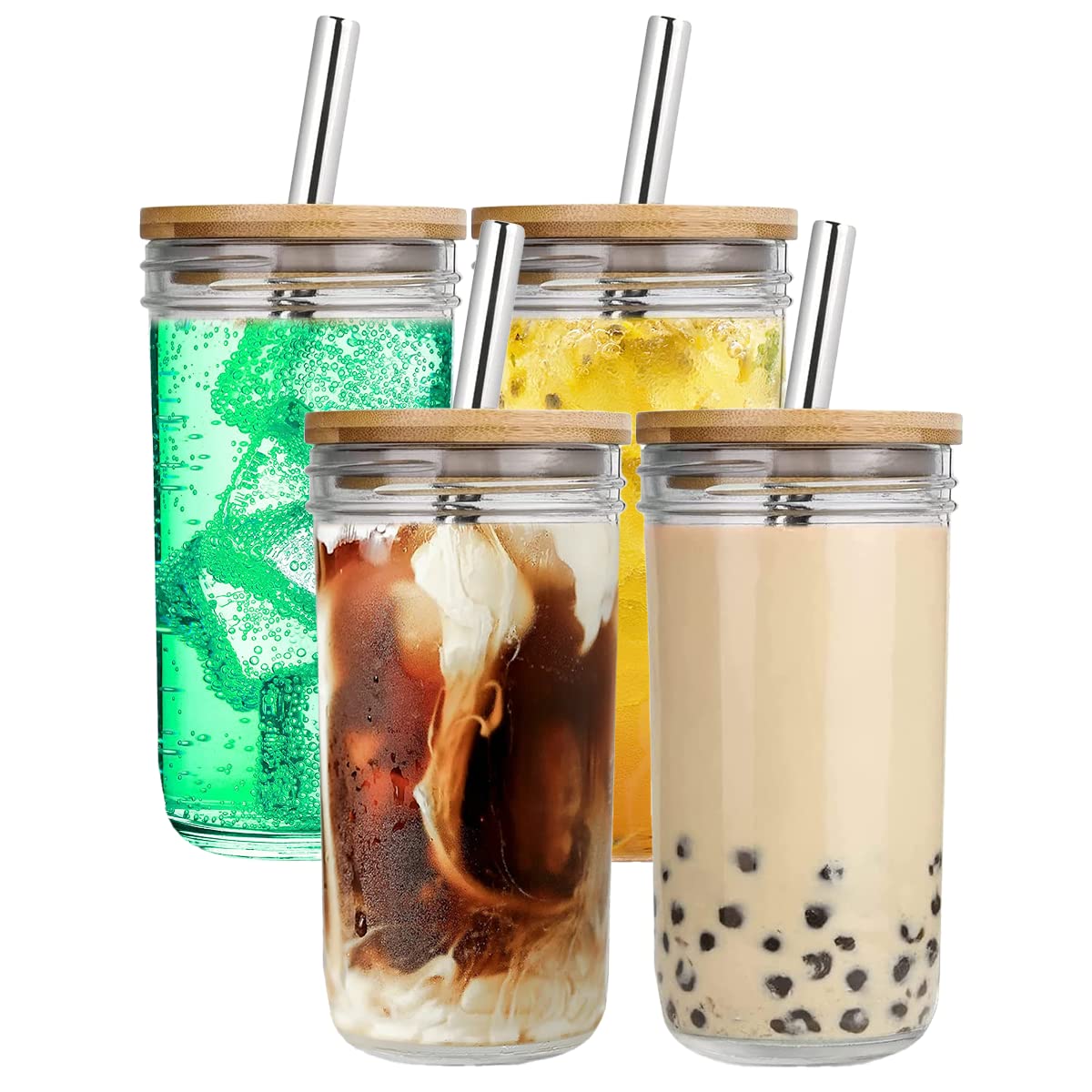AmzFan Amzfan Iced Coffee Cups, Mason Jar With Lid And Straw 20 Oz, Boba  Cups With Lids And Straws, Reusable Wide Mouth Smoothie Cups