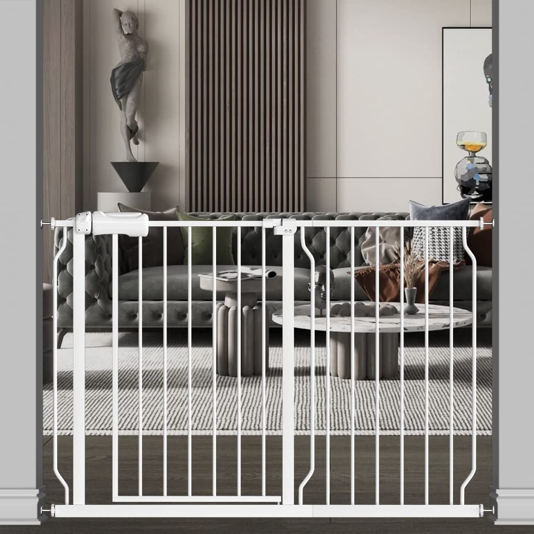 TSAYAWA Baby Gate Extra Wide With Door -Walk Through Presure Mounted Child Gates For Stair Doorway - Indoor Outdoor Safty Gate For Toddl