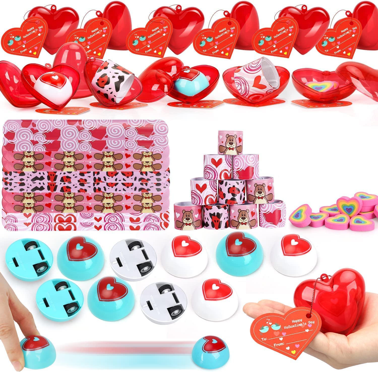 Toy Life Valentines Day Gifts For Kids Classroom, Valentine Heart Boxes For Kids With Valentines Slap Bracelets Valentine Exchan