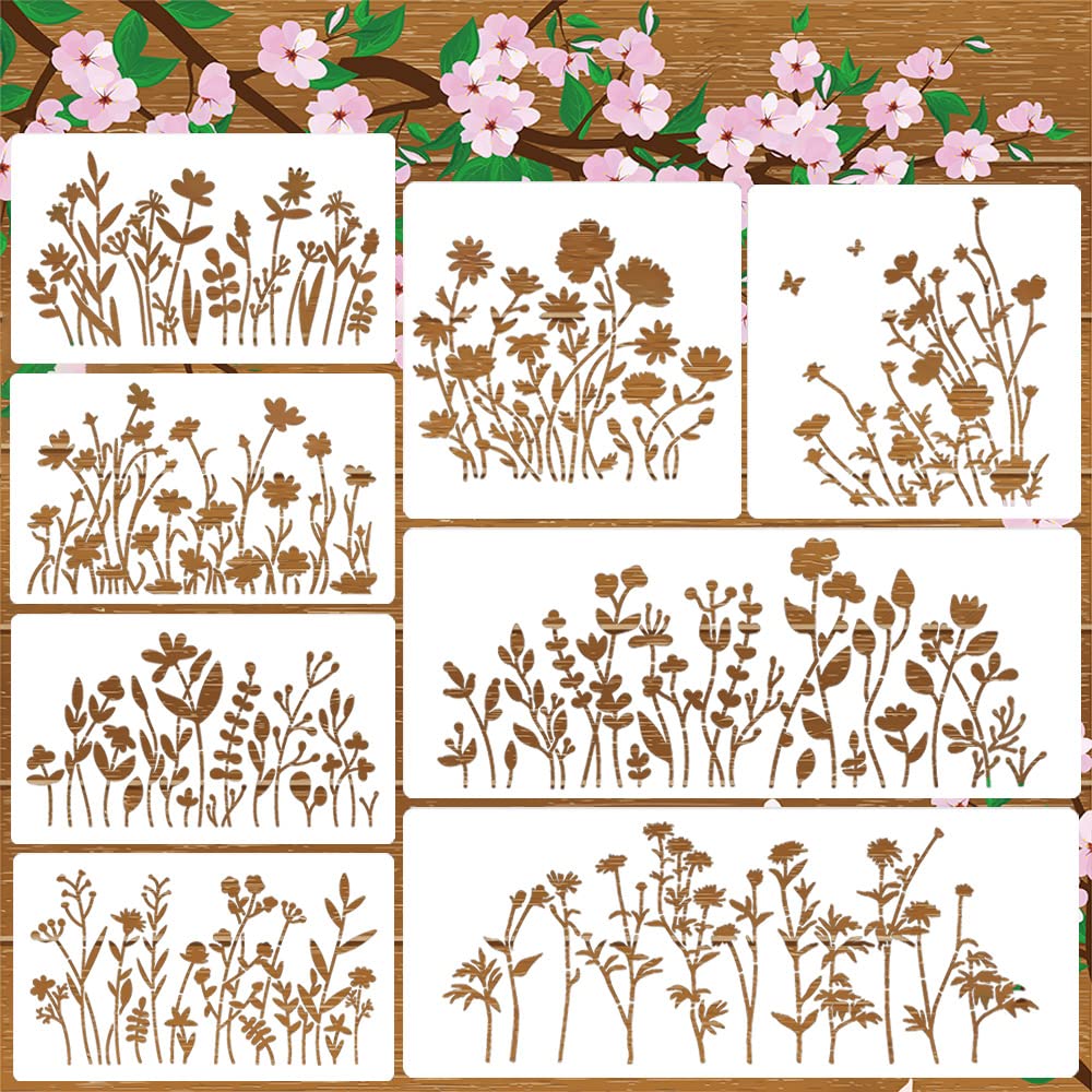 Yamcyh LSHC02-8P Flower Stencils For Painting Flower Stencils Field Plants  Painting Templates Reusable Floral Wild Flower Stencils For Painting O
