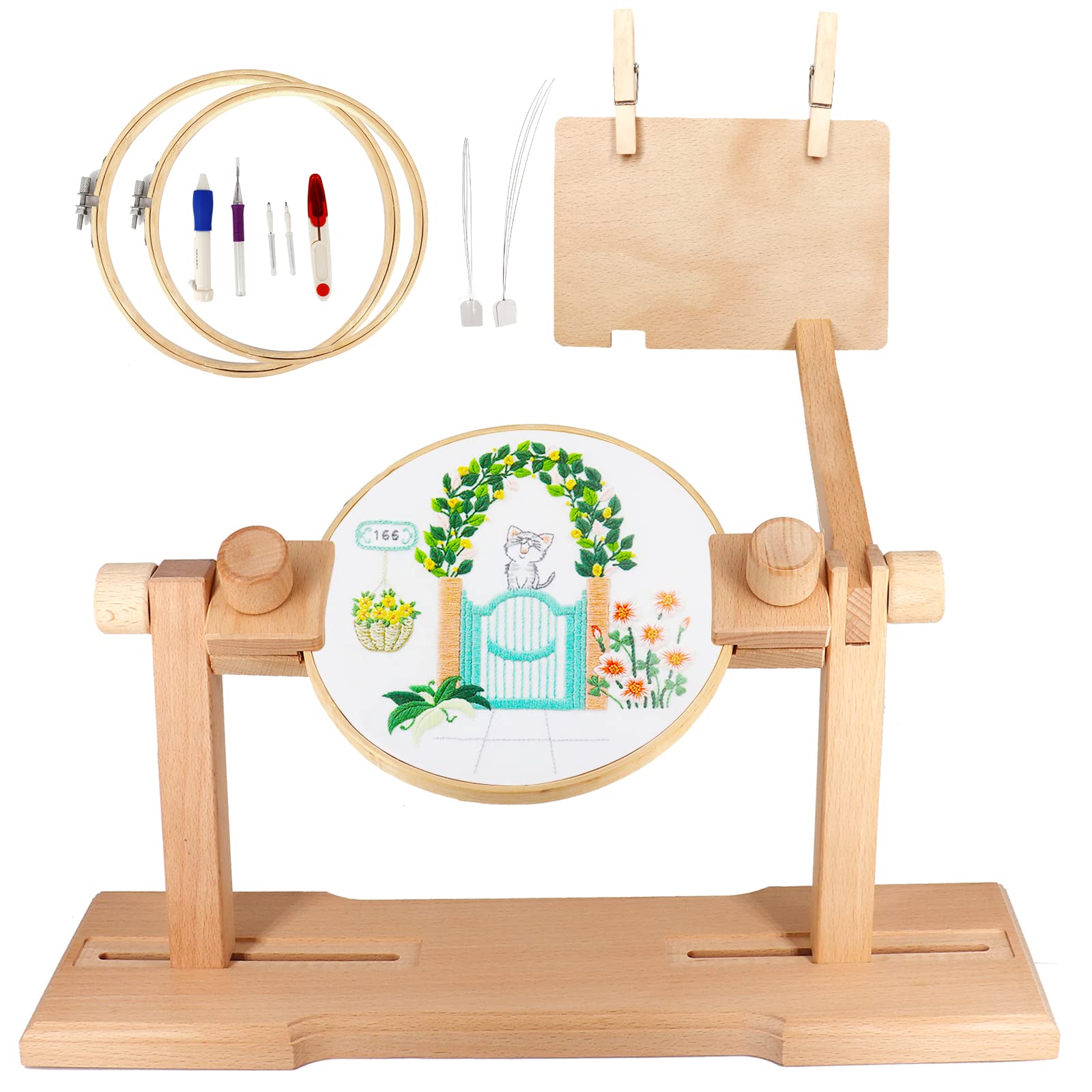SolidGnik 14INCHES 15NOTES Solidgnik Embroidery Stand,Adjustable Embroidery  Hoop Holder With Embroidery Kit And 3Pcs Embroidery Hoops