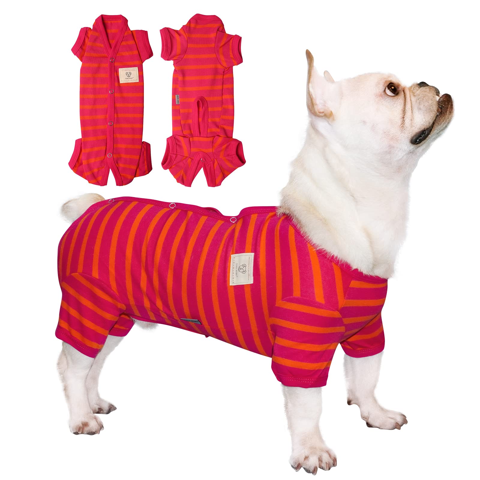 Tony Hoby Femalemale Dog Pajamas, Dog Jumpsuit 4 Legged Pajamas With Stripes, Soft Cotton Dog Onesies For Comfortable Sleep (Ros
