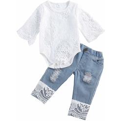 Yvowming Baby Girl Clothes Outfits Toddler Infant Baby Romper Top+Jeans Clothing Set